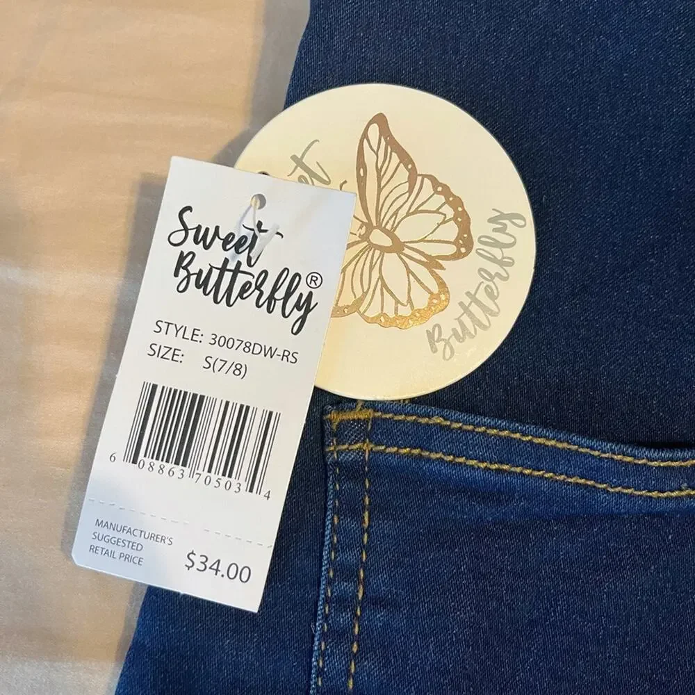 NWT Sweet Butterfly Dark Denim Girls Overall Dress Size 6/7 Small